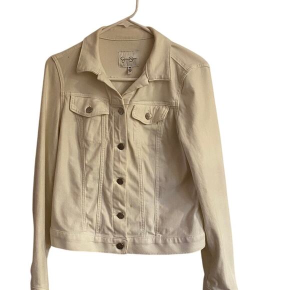 Jessica Simpson Cream Denim Jacket Sz M | Classic Stretch Jean Style - Picture 4 of 6